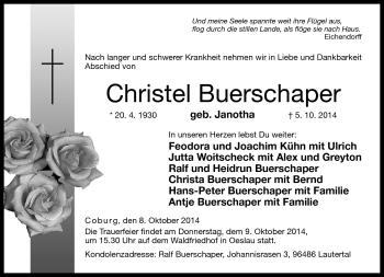 Traueranzeige von Christel Buerschaper von Neue Presse Coburg