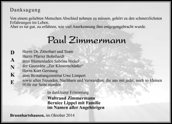 Traueranzeige von Paul Zimmermann von Südthüringer Presse
