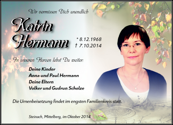 Traueranzeige von Katrin Hermann von Südthüringer Presse