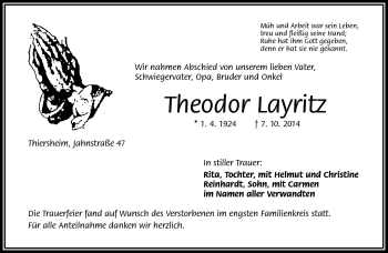 Traueranzeige von Theodor Layritz von Frankenpost