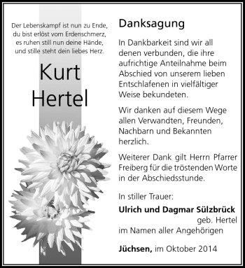 Traueranzeige von Kurt Hertel von Südthüringer Presse