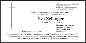 Traueranzeige von Eva Zellinger von Frankenpost