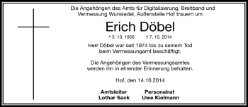 Traueranzeige von Erich Döbel von Frankenpost