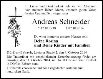 Traueranzeige von Andreas Schneider von Neue Presse Coburg