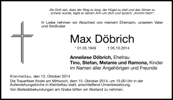 Traueranzeige von Max Döbrich von Neue Presse Coburg