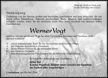 Traueranzeige von Werner Vogt von Südthüringer Presse