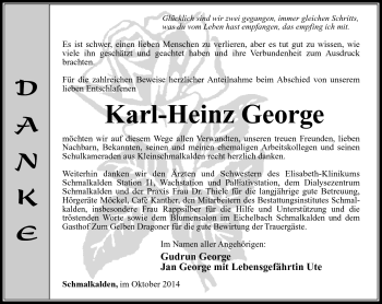 Traueranzeige von Karl-Heinz George von Südthüringer Presse
