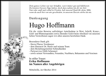 Traueranzeige von Hugo Hoffmann von Südthüringer Presse