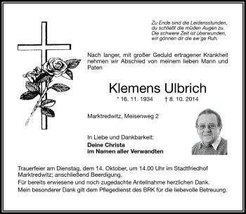 Traueranzeige von Klemens Ulbrich von Frankenpost