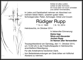 Traueranzeige von Rüdiger Rupp von Frankenpost