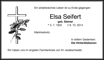 Traueranzeige von Elsa Seifert von Frankenpost