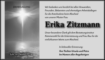 Traueranzeige von Erika Zitzmann von Südthüringer Presse