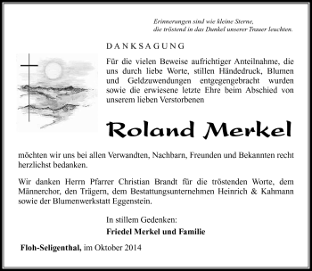 Traueranzeige von Roland Merkel von Südthüringer Presse