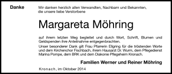 Traueranzeige von Margareta Möhring von Neue Presse Coburg