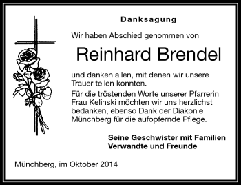 Traueranzeige von Reinhard Brendel von Frankenpost