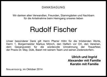 Traueranzeige von Rudolf Fischer von Neue Presse Coburg