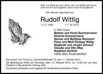Traueranzeige von Rudolf Wittig von Neue Presse Coburg