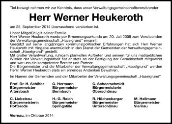 Traueranzeige von Werner Heukeroth von Südthüringer Presse