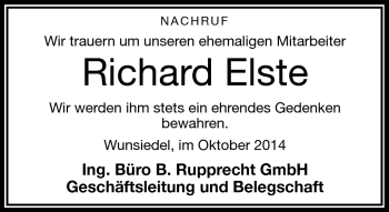 Traueranzeige von Richard Elste von Frankenpost