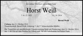 Traueranzeige von Horst Weiß von Neue Presse Coburg