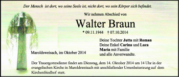 Traueranzeige von Walter Braun von Neue Presse Coburg