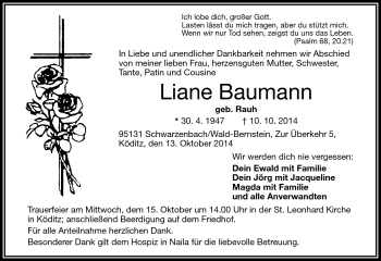 Traueranzeige von Liane Baumann von Frankenpost