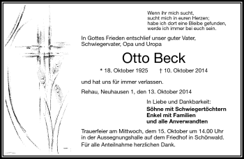 Traueranzeige von Otto Beck von Frankenpost