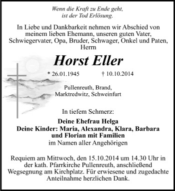 Traueranzeige von Horst Eller von Frankenpost