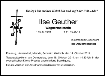 Traueranzeige von Ilse Geuther von Neue Presse Coburg