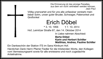 Traueranzeige von Erich Döbel von Frankenpost