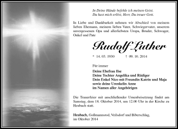 Traueranzeige von Rudolf Luther von Südthüringer Presse