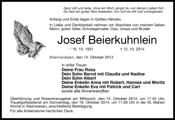 Traueranzeige von Josef Beierkuhnlein von Neue Presse Coburg