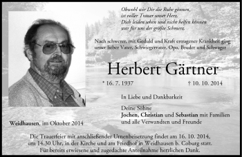 Traueranzeige von Herbert Gärtner von Neue Presse Coburg