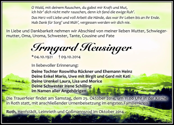 Traueranzeige von Irmgard Heusinger von Südthüringer Presse