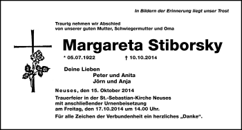 Traueranzeige von Margareta Stiborsky von Neue Presse Coburg