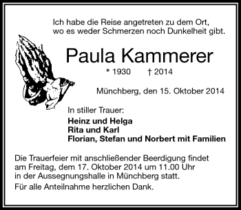 Traueranzeige von Paula Kammerer von Frankenpost