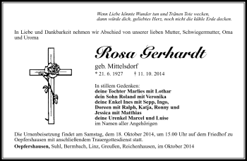 Traueranzeige von Rosa Gerhardt von Südthüringer Presse