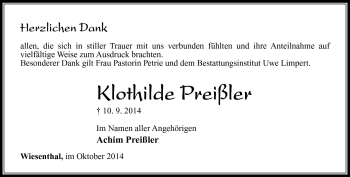 Traueranzeige von Klothilde Preißler von Südthüringer Presse