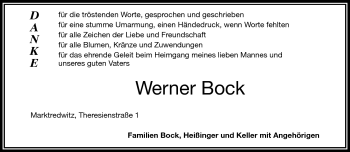 Traueranzeige von Werner Bock von Frankenpost