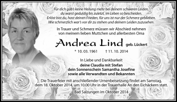 Traueranzeige von Andrea Lind von Südthüringer Presse