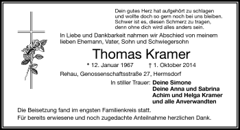 Traueranzeige von Thomas Kramer von Frankenpost