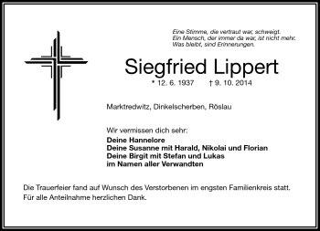 Traueranzeige von Siegfried Lippert von Frankenpost