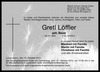 Traueranzeige von Gretö Löffler von Neue Presse Coburg