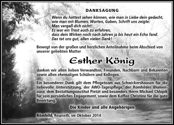 Traueranzeige von Esther König von Südthüringer Presse
