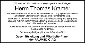 Traueranzeige von Thomas Kramer von Frankenpost