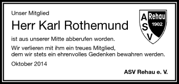 Traueranzeige von Karl Rothemund von Frankenpost