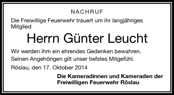 Traueranzeige von Günter Leucht von Frankenpost