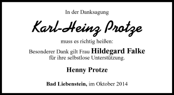 Traueranzeige von Karl-Heinz Protze von Südthüringer Presse