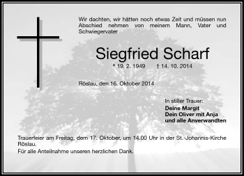Traueranzeige von Siegfried Scharf von Frankenpost