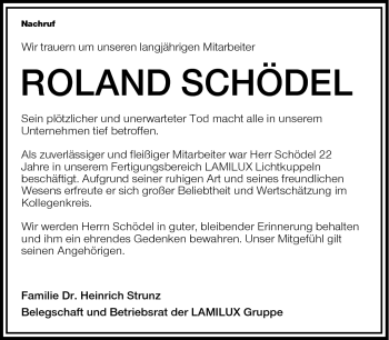 Traueranzeige von Roland Schödel von Frankenpost